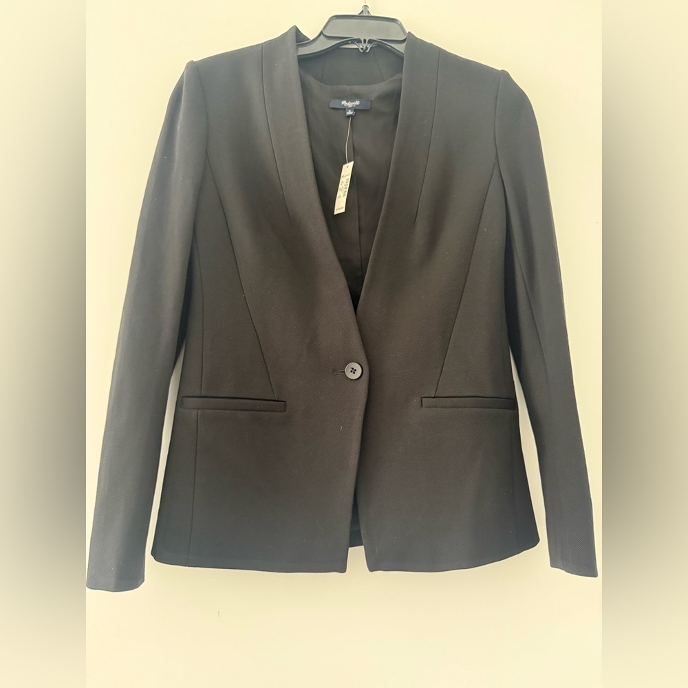 Madewell Collarless Lauren Blazer Jacket SIZE 0 One Botton Black